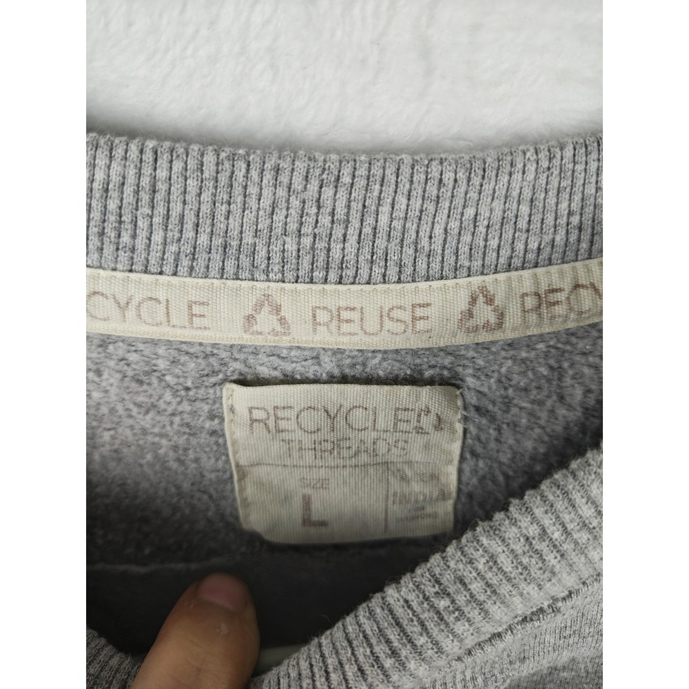 Recycled Threads Gray L Crewneck Fleece Pullover Sweatshirt Smiley Graphic - Picture 3 of 7
